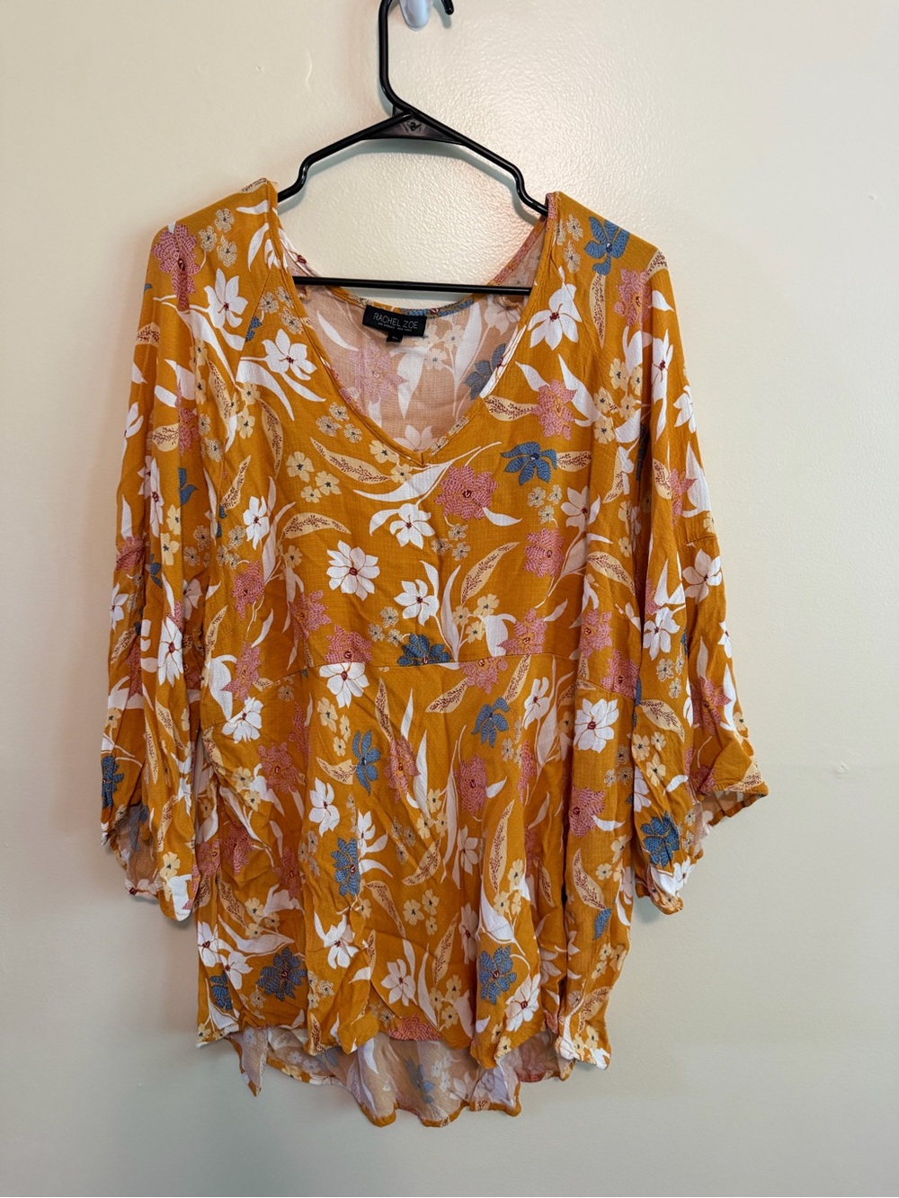 Rachel Zoe Mustard Floral V-Neck Tunic Top